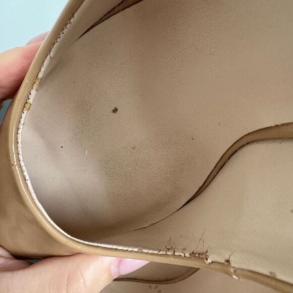 $5/$35 Nine West Patent Leather Nude Tan Pump Career Office Wear Size 6 Almond - Picture 12 of 15